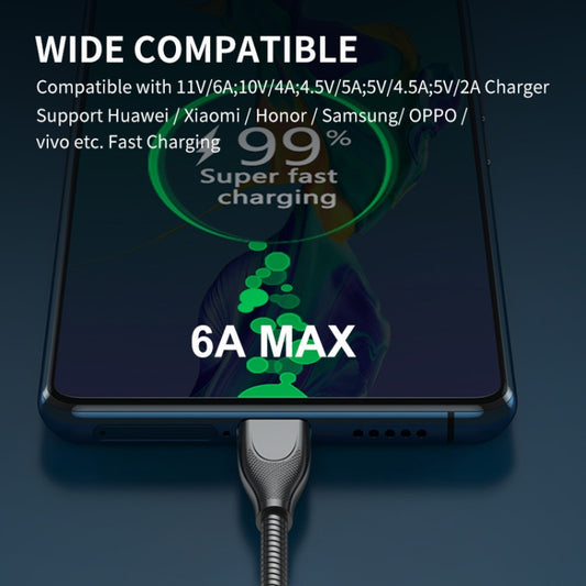 ENKAY ENK-CB132 USB to USB-C / Type-C Carbon Steel Hose Spring 6A Supper Fast Charging Data Cable, Length:2m(Silver) - USB-C & Type-C Cable by ENKAY | Online Shopping UK | buy2fix