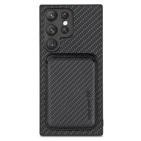 For Samsung Galaxy S22 Ultra 5G Carbon Fiber Leather Card Magsafe Magnetic Phone Case(Black)