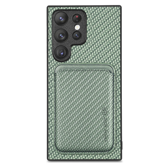 For Samsung Galaxy S22 Ultra 5G Carbon Fiber Leather Card Magsafe Magnetic Phone Case(Green)