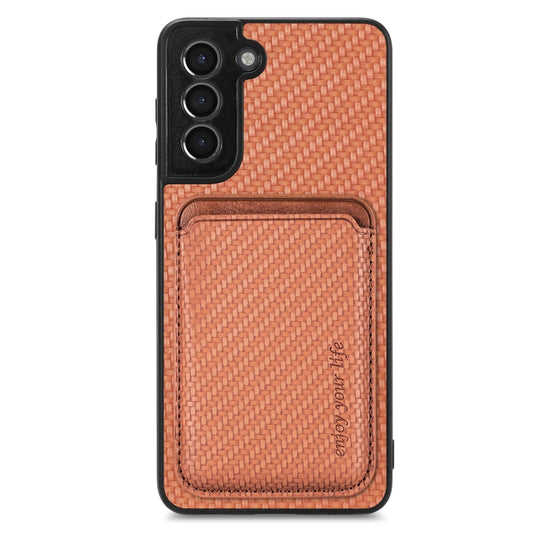 For Samsung Galaxy S21+ 5G Carbon Fiber Leather Card Magsafe Magnetic Phone Case(Brown)