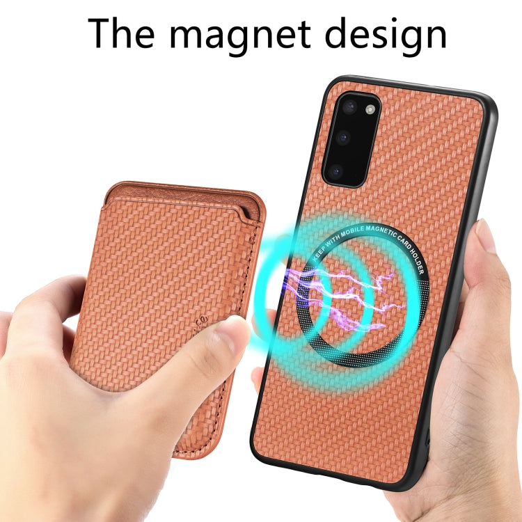 For Samsung Galaxy S20 Carbon Fiber Leather Card Magsafe Magnetic Phone Case(Brown) by buy2fix