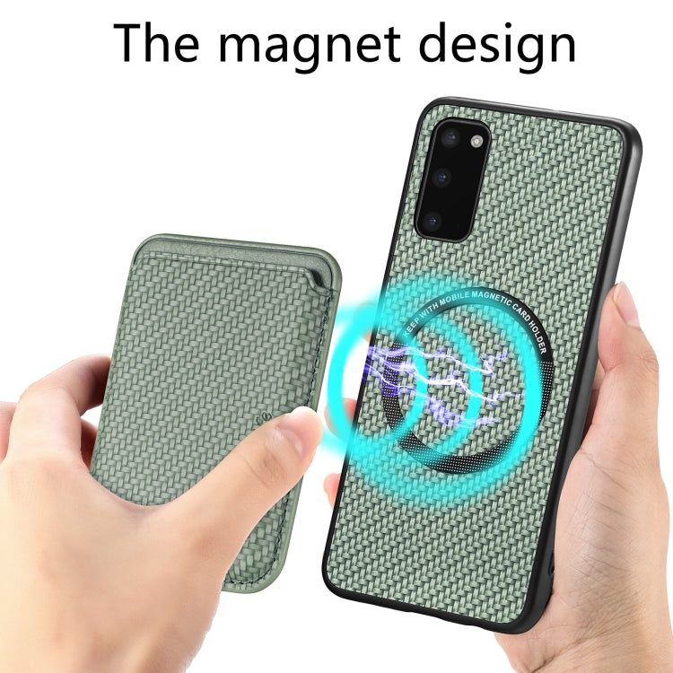 For Samsung Galaxy S20 Carbon Fiber Leather Card Magsafe Magnetic Phone Case(Green) by buy2fix
