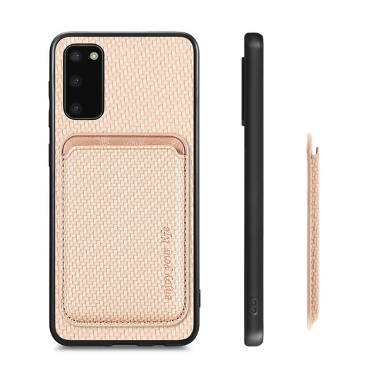 For Samsung Galaxy S20 Carbon Fiber Leather Card Magsafe Magnetic Phone Case(Khaki) by buy2fix