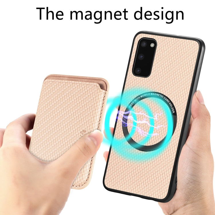 For Samsung Galaxy S20 Carbon Fiber Leather Card Magsafe Magnetic Phone Case(Khaki) by buy2fix