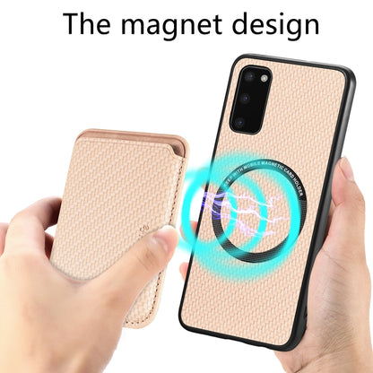 For Samsung Galaxy S20 Carbon Fiber Leather Card Magsafe Magnetic Phone Case(Khaki) by buy2fix