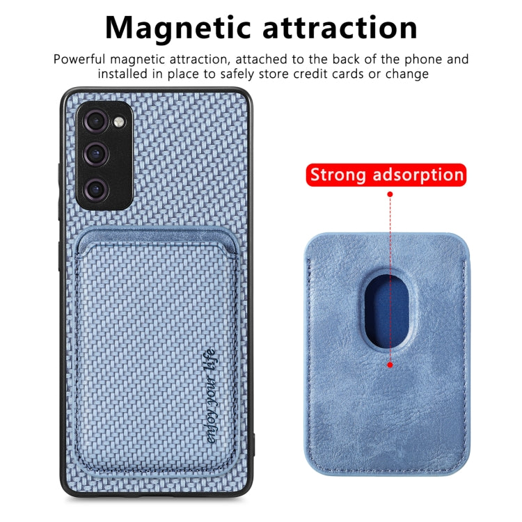 For Samsung Galaxy S21 FE 5G Carbon Fiber Leather Card Magsafe Magnetic Phone Case(Blue) by buy2fix