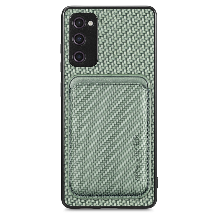 For Samsung Galaxy S21 FE 5G Carbon Fiber Leather Card Magsafe Magnetic Phone Case(Green) by buy2fix
