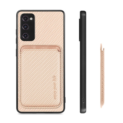 For Samsung Galaxy S21 FE 5G Carbon Fiber Leather Card Magsafe Magnetic Phone Case(Khaki) by buy2fix