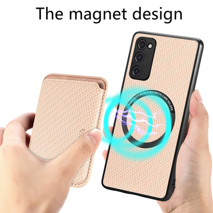 For Samsung Galaxy S21 FE 5G Carbon Fiber Leather Card Magsafe Magnetic Phone Case(Khaki) by buy2fix