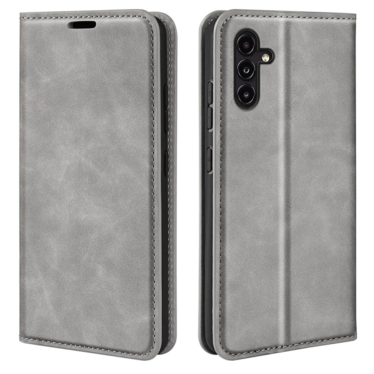 For Samsung Galaxy A14 5G Retro-skin Magnetic Suction Leather Phone Case(Grey) by buy2fix