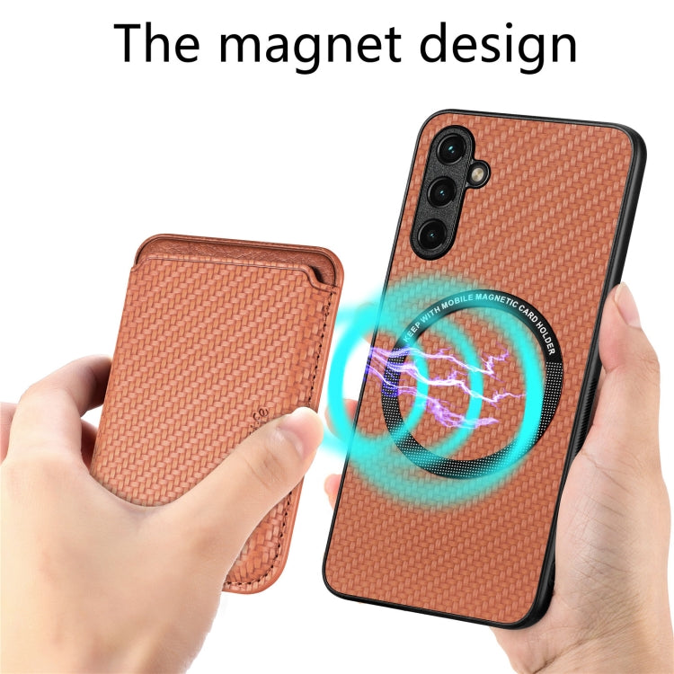 For Samsung Galaxy A14 5G Carbon Fiber Leather Card Magsafe Magnetic Phone Case(Brown) by buy2fix