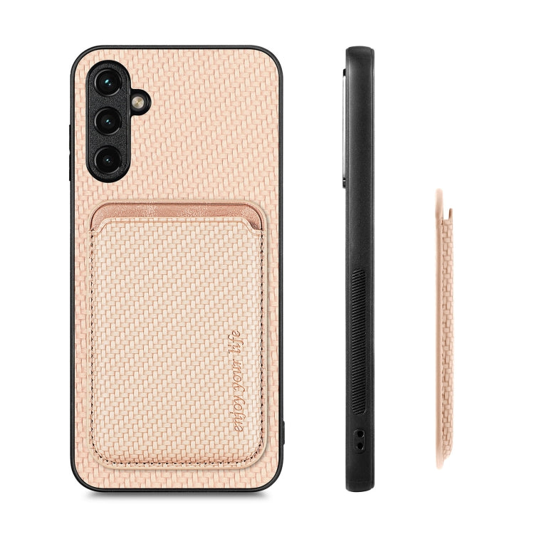 For Samsung Galaxy A14 5G Carbon Fiber Leather Card Magsafe Magnetic Phone Case(Khaki) by buy2fix