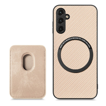For Samsung Galaxy A14 5G Carbon Fiber Leather Card Magsafe Magnetic Phone Case(Khaki) by buy2fix