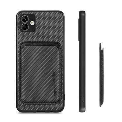 For Samsung Galaxy A04 4G Carbon Fiber Leather Card Magsafe Magnetic Phone Case(Black) by buy2fix