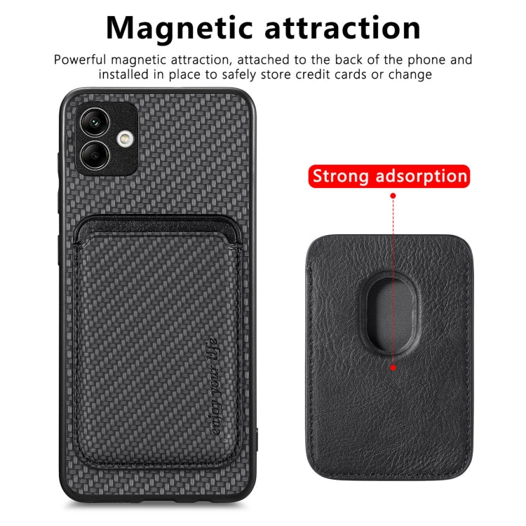 For Samsung Galaxy A04 4G Carbon Fiber Leather Card Magsafe Magnetic Phone Case(Black) by buy2fix