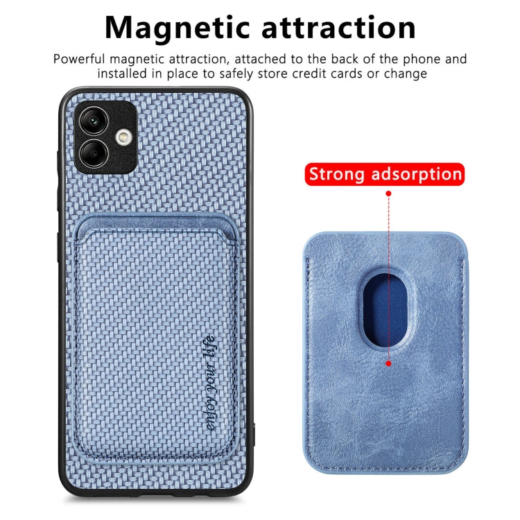 For Samsung Galaxy A04 4G Carbon Fiber Leather Card Magsafe Magnetic Phone Case(Blue) by buy2fix