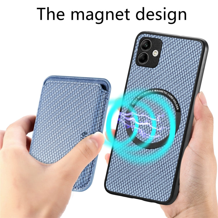 For Samsung Galaxy A04 4G Carbon Fiber Leather Card Magsafe Magnetic Phone Case(Blue) by buy2fix