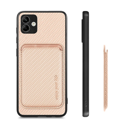 For Samsung Galaxy A04 4G Carbon Fiber Leather Card Magsafe Magnetic Phone Case(Khaki) by buy2fix