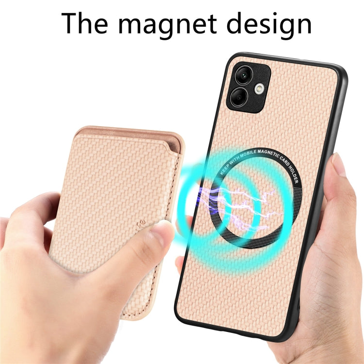 For Samsung Galaxy A04 4G Carbon Fiber Leather Card Magsafe Magnetic Phone Case(Khaki) by buy2fix