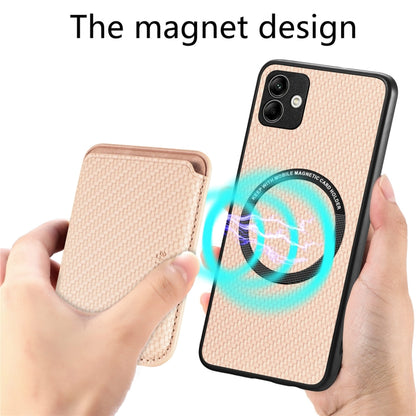 For Samsung Galaxy A04 4G Carbon Fiber Leather Card Magsafe Magnetic Phone Case(Khaki) by buy2fix