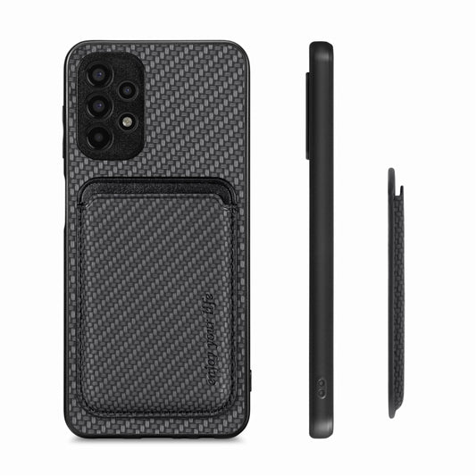 For Samsung Galaxy A13 4G Carbon Fiber Leather Card Magsafe Magnetic Phone Case(Black) by buy2fix