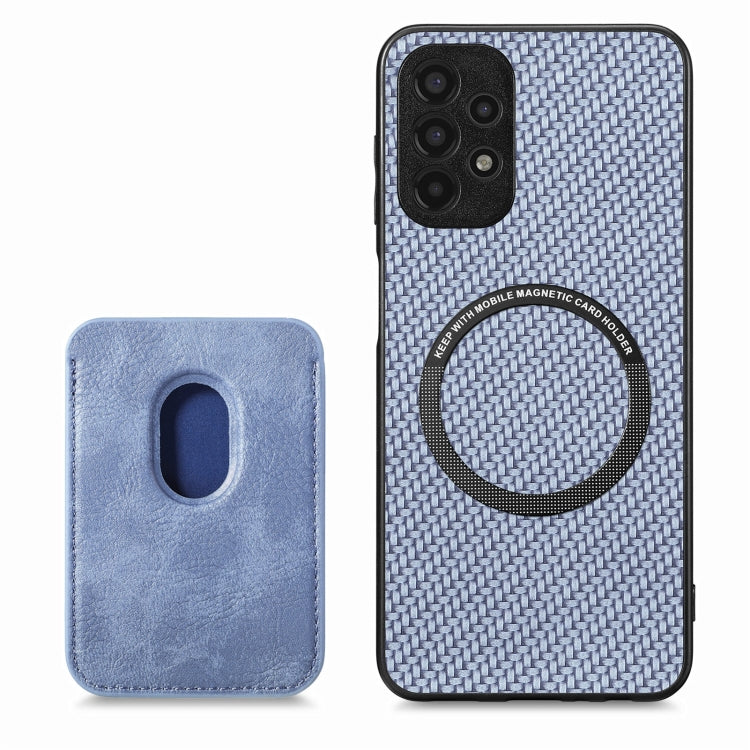 For Samsung Galaxy A13 4G Carbon Fiber Leather Card Magsafe Magnetic Phone Case(Blue) by buy2fix