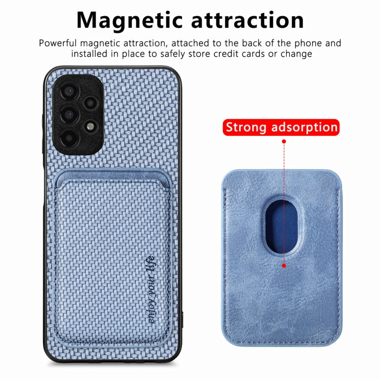 For Samsung Galaxy A13 4G Carbon Fiber Leather Card Magsafe Magnetic Phone Case(Blue) by buy2fix