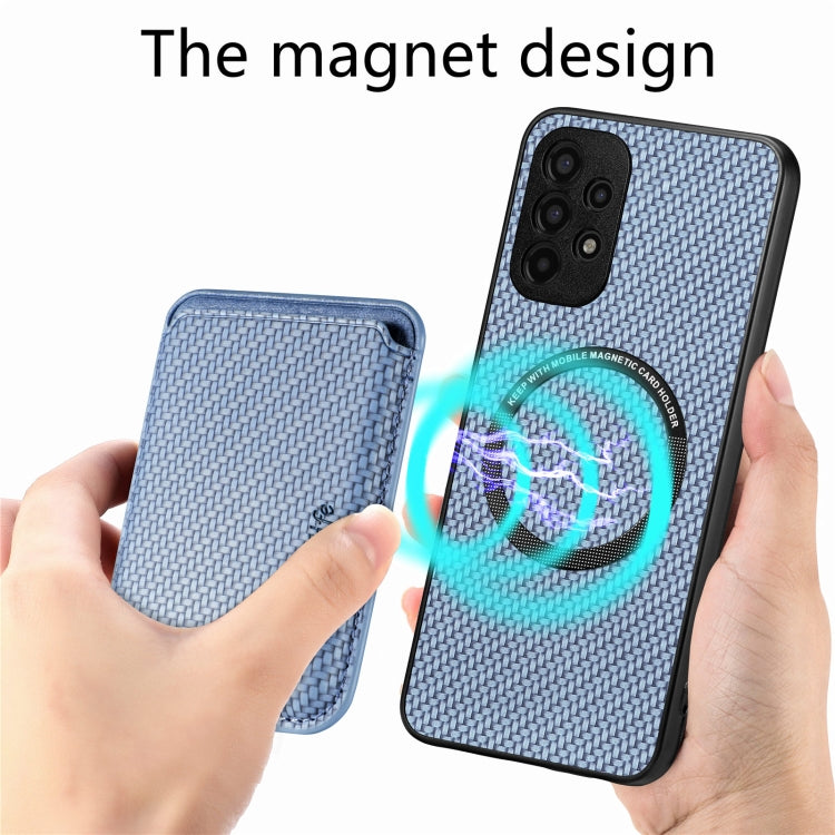 For Samsung Galaxy A13 4G Carbon Fiber Leather Card Magsafe Magnetic Phone Case(Blue) by buy2fix