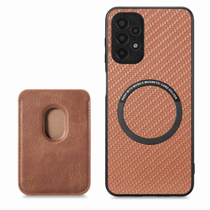 For Samsung Galaxy A13 4G Carbon Fiber Leather Card Magsafe Magnetic Phone Case(Brown) by buy2fix