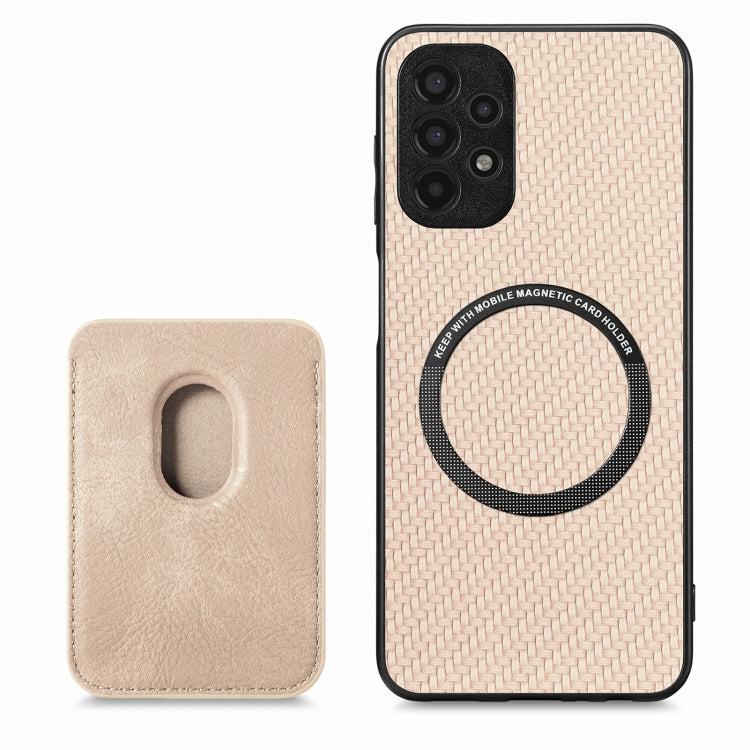 For Samsung Galaxy A13 4G Carbon Fiber Leather Card Magsafe Magnetic Phone Case(Khaki) by buy2fix