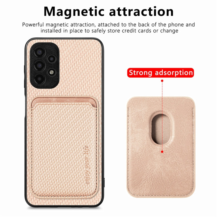 For Samsung Galaxy A13 4G Carbon Fiber Leather Card Magsafe Magnetic Phone Case(Khaki) by buy2fix