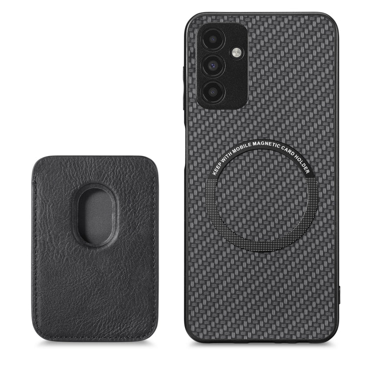For Samsung Galaxy A13 5G Carbon Fiber Leather Card Magsafe Magnetic Phone Case(Black) by buy2fix