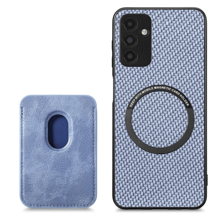 For Samsung Galaxy A13 5G Carbon Fiber Leather Card Magsafe Magnetic Phone Case(Blue) by buy2fix