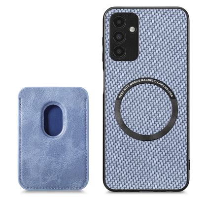 For Samsung Galaxy A13 5G Carbon Fiber Leather Card Magsafe Magnetic Phone Case(Blue) by buy2fix