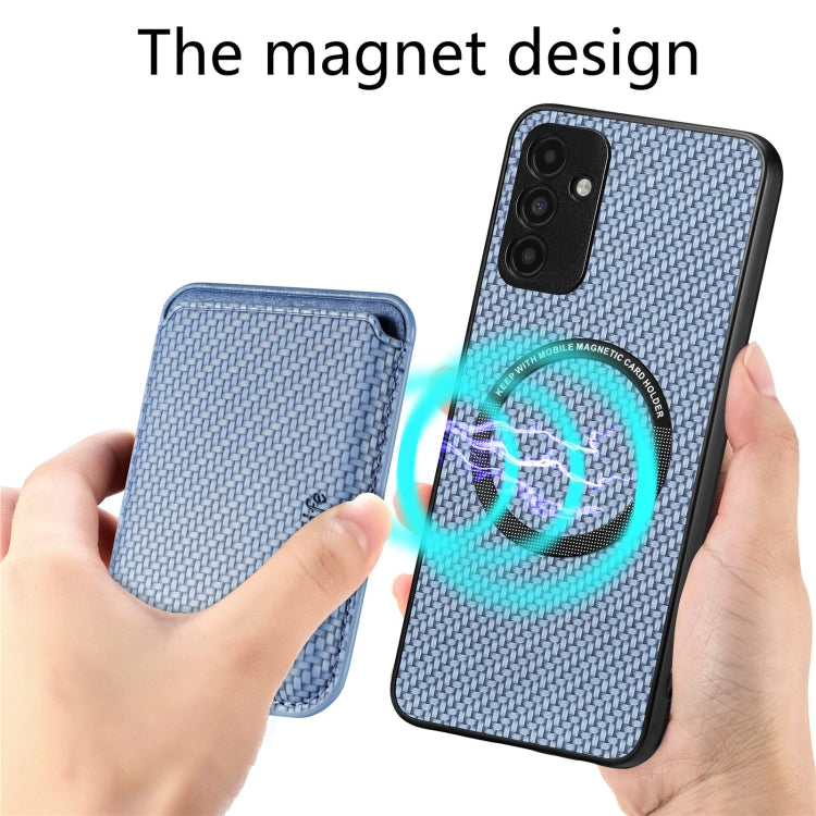 For Samsung Galaxy A13 5G Carbon Fiber Leather Card Magsafe Magnetic Phone Case(Blue) by buy2fix