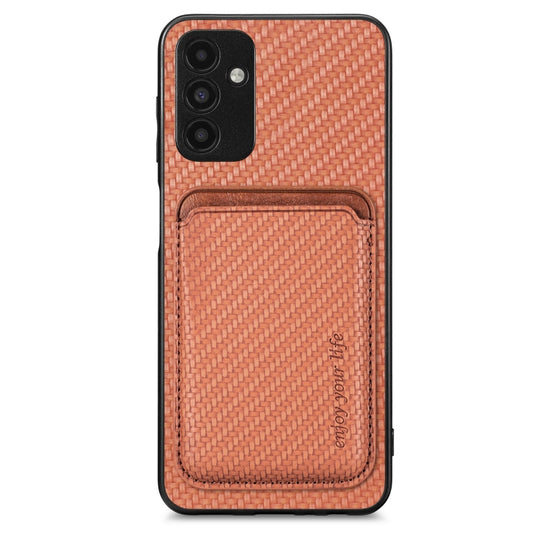 For Samsung Galaxy A13 5G Carbon Fiber Leather Card Magsafe Magnetic Phone Case(Brown)