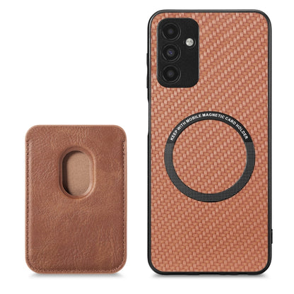 For Samsung Galaxy A13 5G Carbon Fiber Leather Card Magsafe Magnetic Phone Case(Brown) by buy2fix