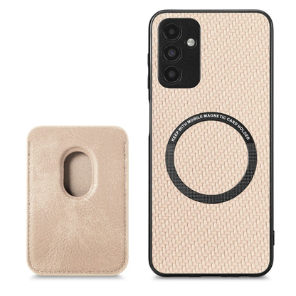 For Samsung Galaxy A13 5G Carbon Fiber Leather Card Magsafe Magnetic Phone Case(Khaki) by buy2fix