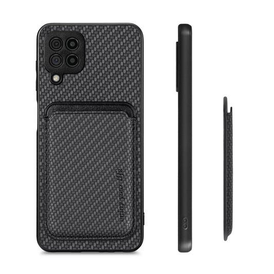 For Samsung Galaxy A22 4G Carbon Fiber Leather Card Magsafe Magnetic Phone Case(Black) by buy2fix