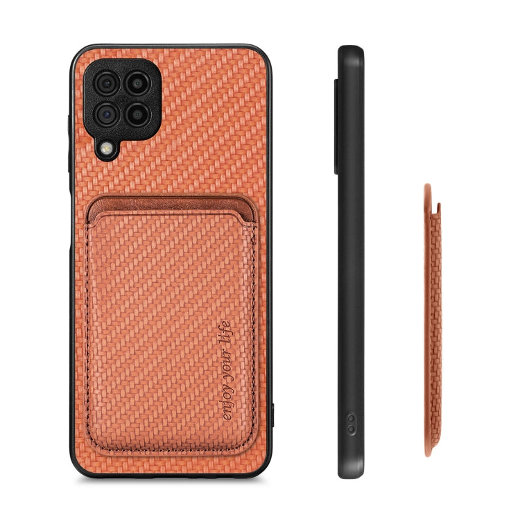 For Samsung Galaxy A22 4G Carbon Fiber Leather Card Magsafe Magnetic Phone Case(Brown) by buy2fix