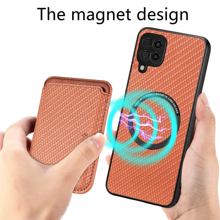 For Samsung Galaxy A22 4G Carbon Fiber Leather Card Magsafe Magnetic Phone Case(Brown) by buy2fix