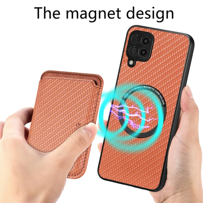 For Samsung Galaxy A22 4G Carbon Fiber Leather Card Magsafe Magnetic Phone Case(Brown) by buy2fix