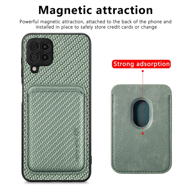 For Samsung Galaxy A22 4G Carbon Fiber Leather Card Magsafe Magnetic Phone Case(Green) by buy2fix