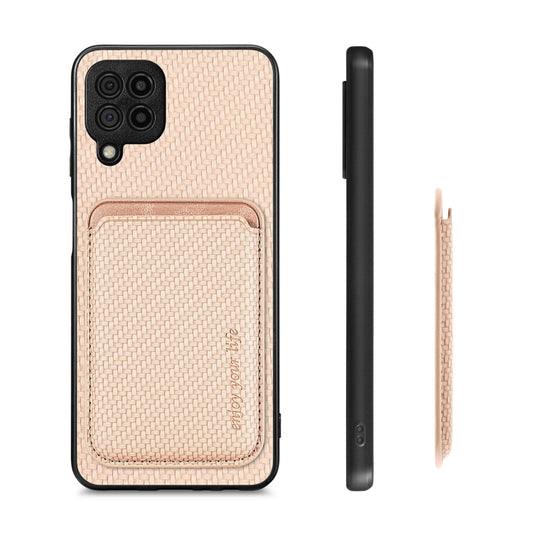 For Samsung Galaxy A22 4G Carbon Fiber Leather Card Magsafe Magnetic Phone Case(Khaki) by buy2fix