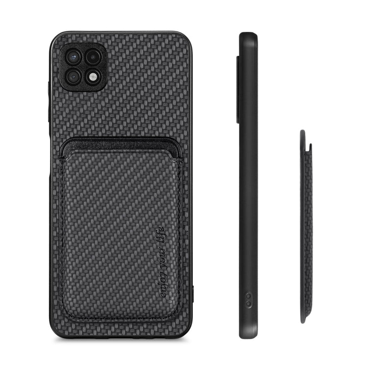 For Samsung Galaxy A22 5G Carbon Fiber Leather Card Magsafe Magnetic Phone Case(Black) by buy2fix