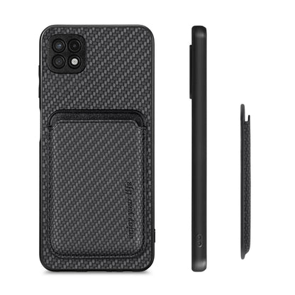 For Samsung Galaxy A22 5G Carbon Fiber Leather Card Magsafe Magnetic Phone Case(Black) by buy2fix