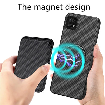 For Samsung Galaxy A22 5G Carbon Fiber Leather Card Magsafe Magnetic Phone Case(Black) by buy2fix