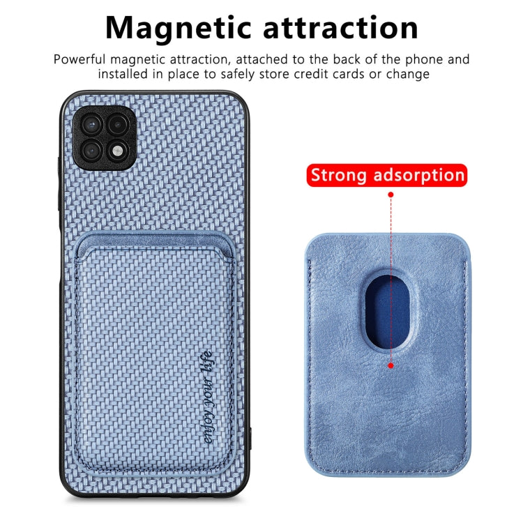For Samsung Galaxy A22 5G Carbon Fiber Leather Card Magsafe Magnetic Phone Case(Blue) by buy2fix