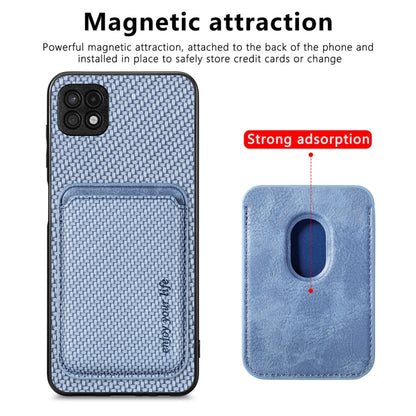 For Samsung Galaxy A22 5G Carbon Fiber Leather Card Magsafe Magnetic Phone Case(Blue) by buy2fix