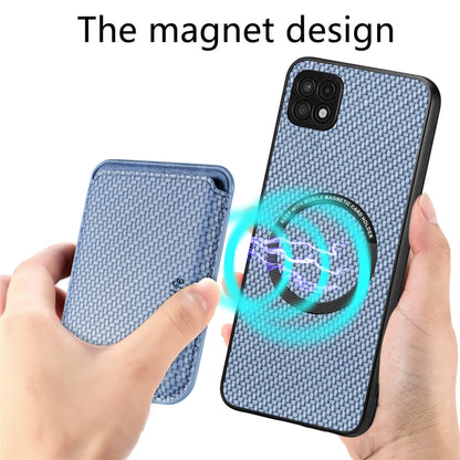 For Samsung Galaxy A22 5G Carbon Fiber Leather Card Magsafe Magnetic Phone Case(Blue) by buy2fix